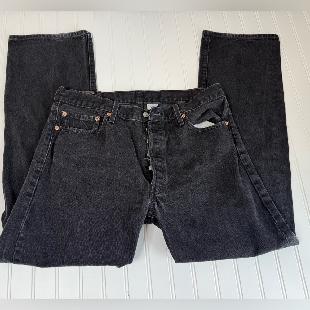 Levi's 501 Black Straight Denim Jeans Men 36x32 Strauss WPL 423 Button Fly. 765